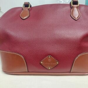 St. John's Bay Satchel Purse Handbag Top Handle‎ Maroon Brown Leather Trim READ!